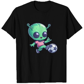 Discover Soccer Playing Alien: Green Galaxy Meets Pitch T Shirts