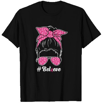 Discover Breast Cancer Awareness Messy Bun T Shirts
