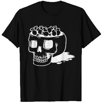 Discover human skull cut out head with candy Halloween T Shirts