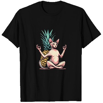 Discover Meditating Sphynx cat with pineapple T Shirts