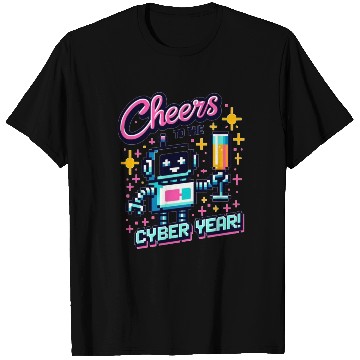 Discover Retro Robot New Year's Toast - Cyber Champagne Fun T Shirts
