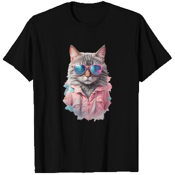 Discover Modern Chic Cat In Pink Pastel Color T Shirts