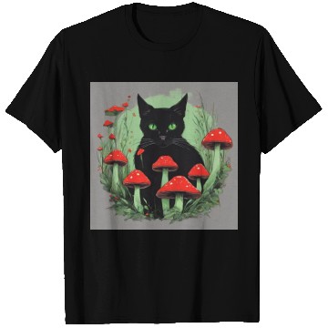 Discover Black Cat and Wild Red Mushrooms T Shirts