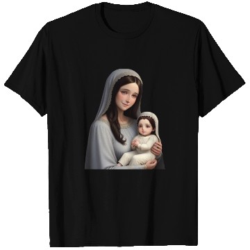 Discover Smiling Mother Mary with Baby Jesus T Shirts