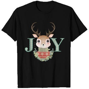 Discover cute deer with sweater and Christmas wreath T Shirts