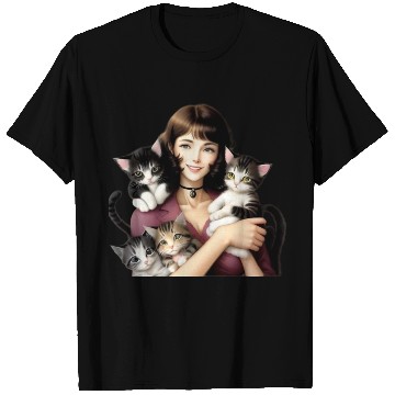 Discover Pretty Cat Lady with Cute Kittens T Shirts