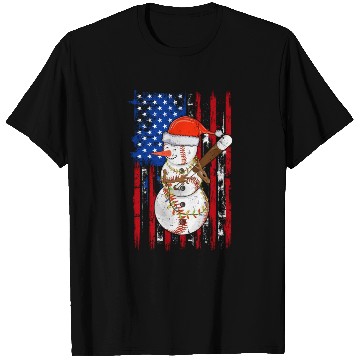 Discover Christmas Snowman Playing Baseball Us Flag Xmas T Shirts