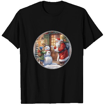 Discover Santa Claus and a snowman distributes gifts. T Shirts
