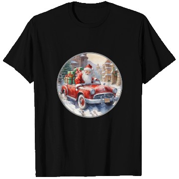 Discover Santa Claus rides in a convertible car T Shirts