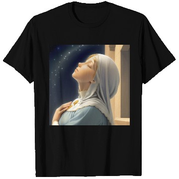 Discover Virgin Mother Mary Praying on a Starry Night T Shirts