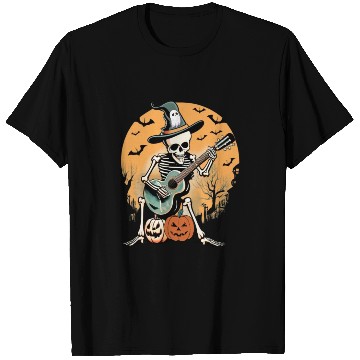 Discover Spooky Serenade: Halloween Skeleton Playing Guitar T Shirts