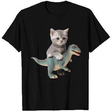 Discover Cute kitten rides on T-rex T Shirts