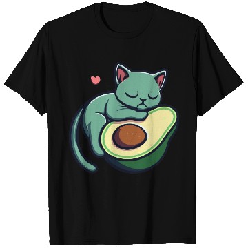 Discover Green Cat Sleeping On An Avocado With Heart T Shirts