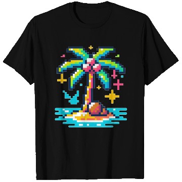 Discover Digital Beach Getaway: Pixel Palm Paradise T Shirts