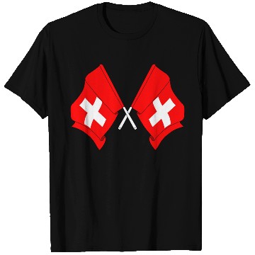 Discover Two flags of Switzerland crossed T Shirts