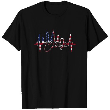 Discover Chicago Skyline Heartbeat USA Heart I Love Chicago T Shirts