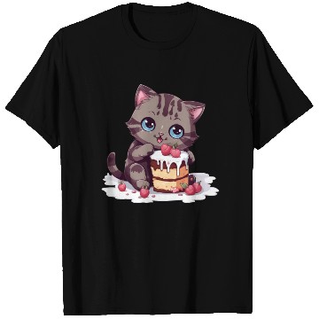 Discover Cherry Cake Delight: Sweet Comic Cat Indulges T Shirts
