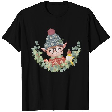 Discover magical sweet Christmas elf with bird T Shirts