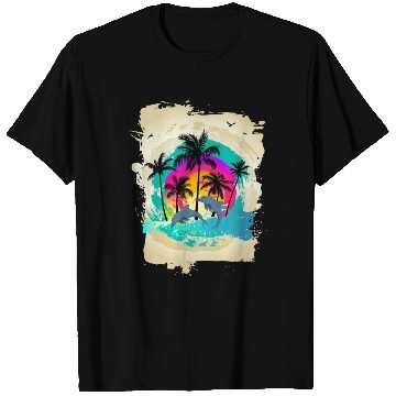 Discover Dolphin Palm Tree Sunset T Shirts