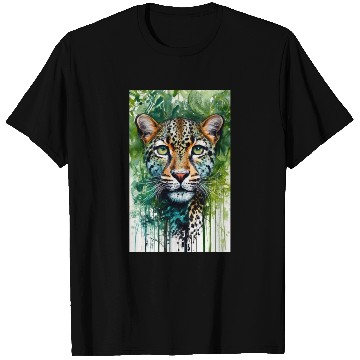 Discover Leopard ink painting with green background T Shirts