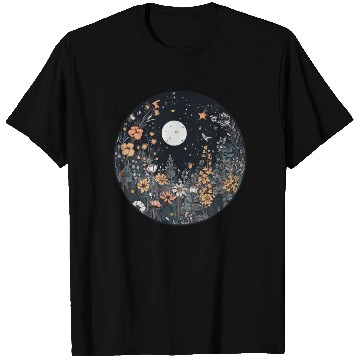 Discover Midnight Sky Aesthetic Meadow Flower Garden Graphi T Shirts
