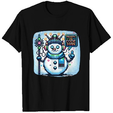Discover Frosty the Code-man | Cyberpunk Neon Snowman Pixel T Shirts