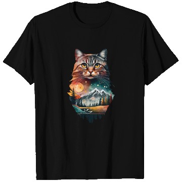 Discover cat and a mountain natural scenery T Shirts