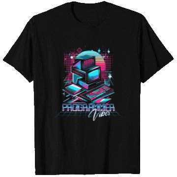 Discover Retro Neon Programmer Vibes 90s T Shirts
