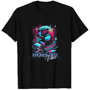 Discover Retro Neon Hacker Man Vibes 90s T Shirts
