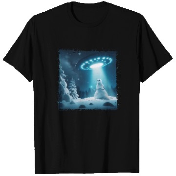 Discover UFO Beams Snowman in Winter Night T Shirts