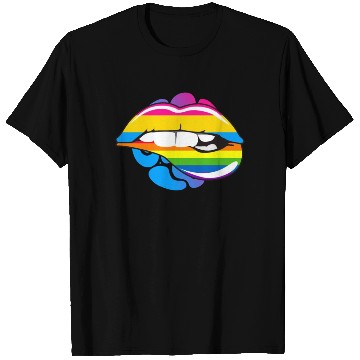 Discover LGBTQ Rainbow Pride Flag Lip Bite Pansexual Lips T Shirts