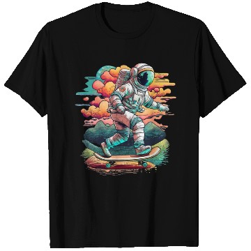 Discover Astronaut Skateboarding Above the Moon T Shirts