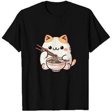 Discover Neko Cat Eating Ramen Noodles Anime T Shirts