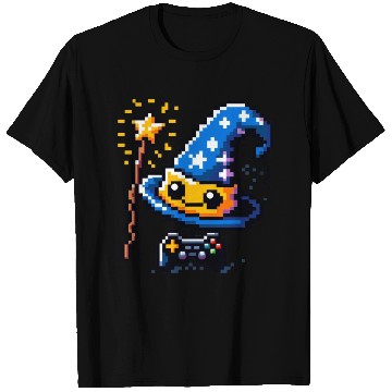Discover Gamer Wizard 8-Bit Hat with Controller Wand T Shirts