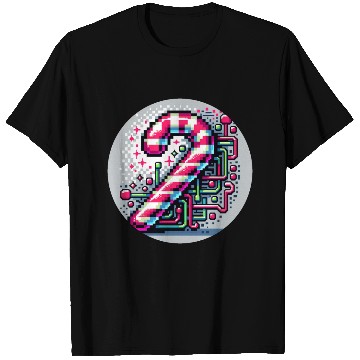 Discover Neon Cyberpunk Candy Cane 8-Bit Pixel Christmas T Shirts