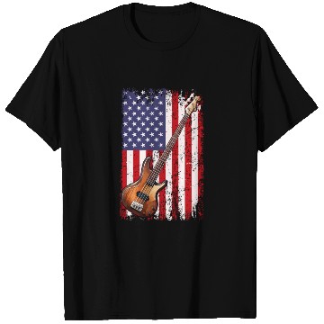 Discover bass guitar american flag, funny bass player T Shirts