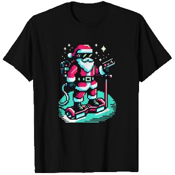 Discover Witty 8-Bit Cyberpunk Santa T Shirts