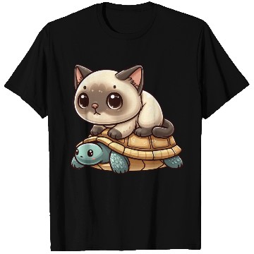 Discover Siamese cat rides turtle T Shirts