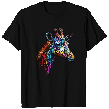 Discover Giraffe Enveloped in Vibrant Neon Patterns T Shirts