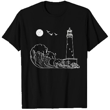 Discover sea waves seagulls gift full moon lighthouse T Shirts