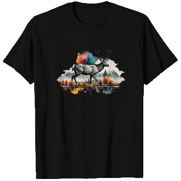 Discover A majestic deer in ink painting style T Shirts