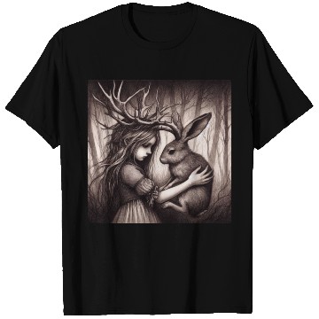 Discover Illustration of Girl with Jackalope T Shirts