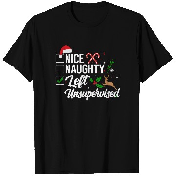 Discover Christmas Nice Naughty Left Unsupervised Reindeer T Shirts