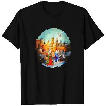 Discover Mary and Joseph in Bethlehem with donkey T Shirts