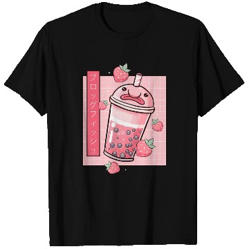 Discover Kawaii Blobfish Japanese Strawberry Boba T Shirts