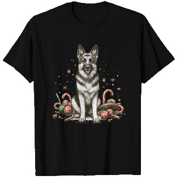 Discover Festive German Shepherd Dog with Candy Decor T Shirts