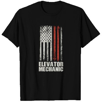 Discover Elevator Mechanic Maintenance USA Flag Technician T Shirts