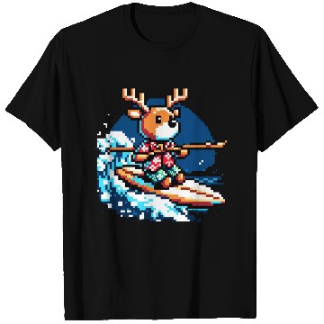Discover Surfing Reindeer: 8-Bit Holiday Wave T Shirts