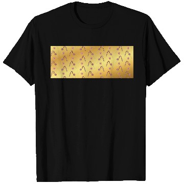 Discover Christmas candy canes on a golden imitation backgr T Shirts
