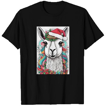 Discover Funny Cute llama with Christmas Hat T Shirts